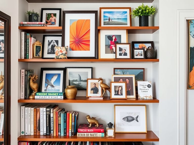 artistic displays and framed photos