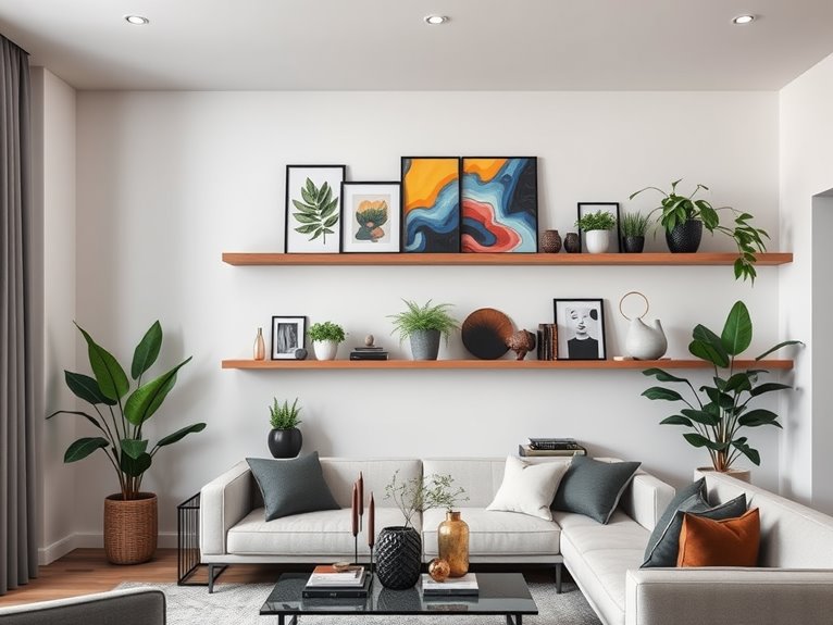 artistic floating shelf display
