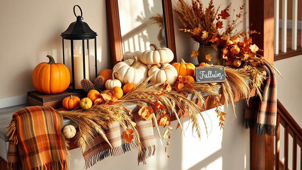 autumn staircase shelf decor