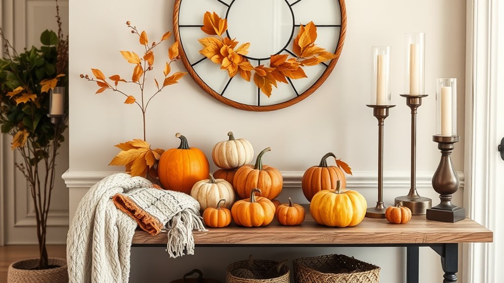 autumn themed entryway table decor