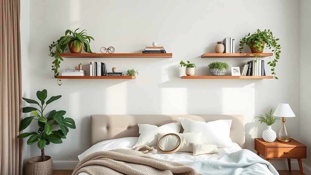 bedroom floating shelf decor