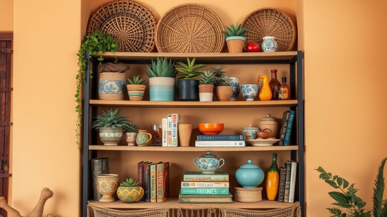 bohemian inspired shelf styling