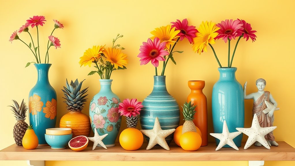 bright summer shelf decor