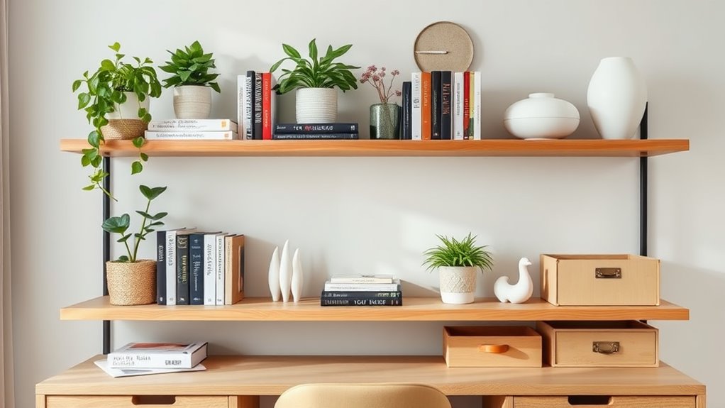 chic office shelf styling