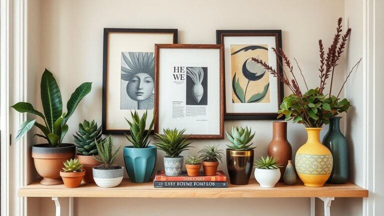 colorful entryway shelf styling