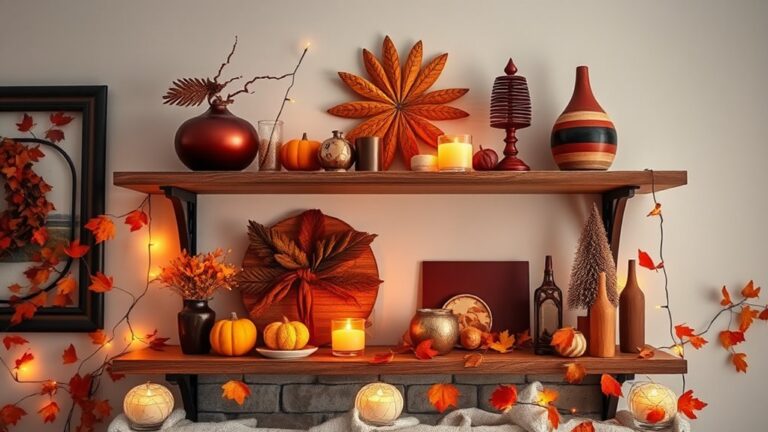 cozy autumn inspired shelf decor