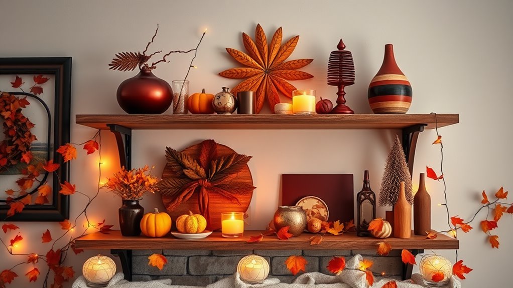 cozy autumn inspired shelf decor