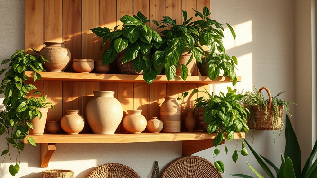 cozy natural shelf decor