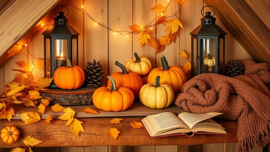 fall attic shelf decor