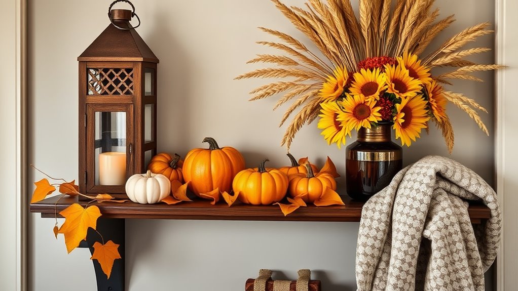 fall hallway shelf decor