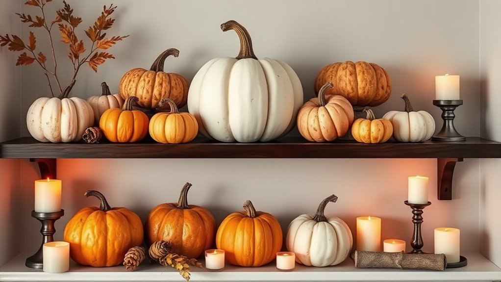 fall shelf pumpkin decor