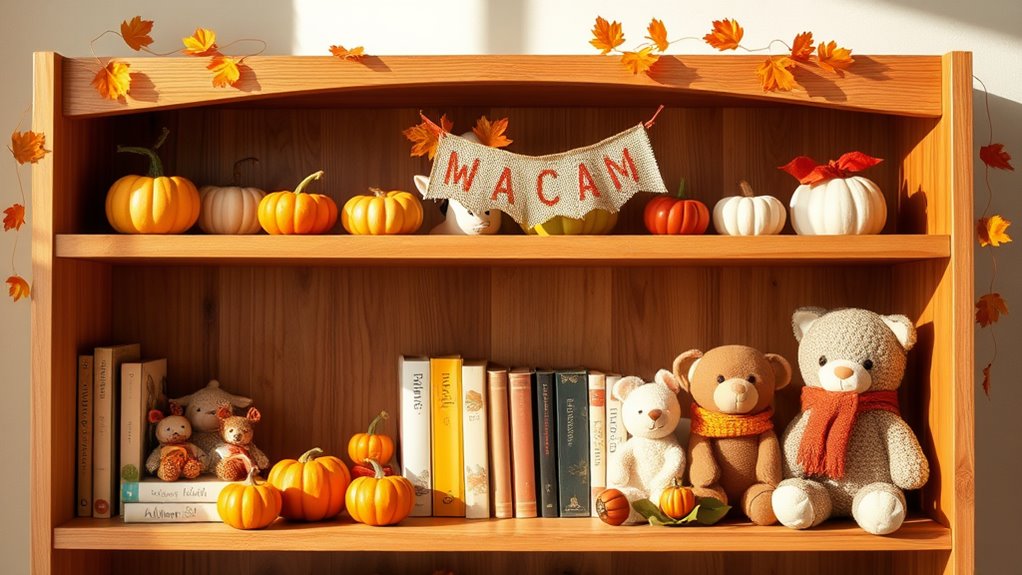 fall themed kids shelf decor