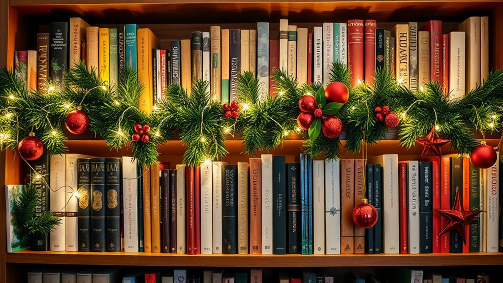 festive christmas bookshelf decor