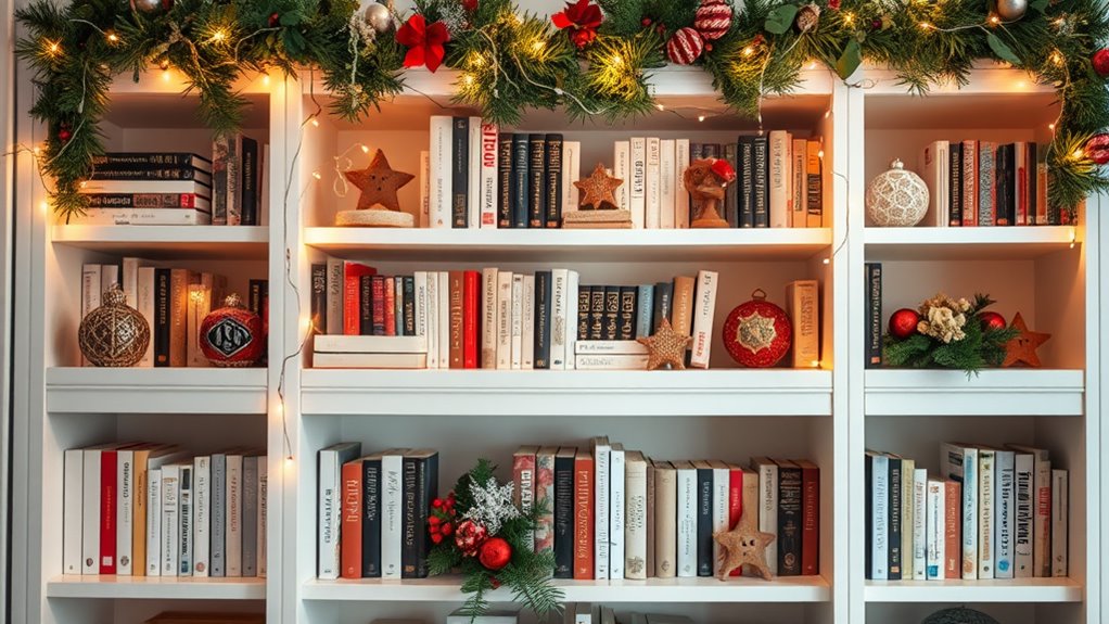 holiday bookshelf decoration ideas