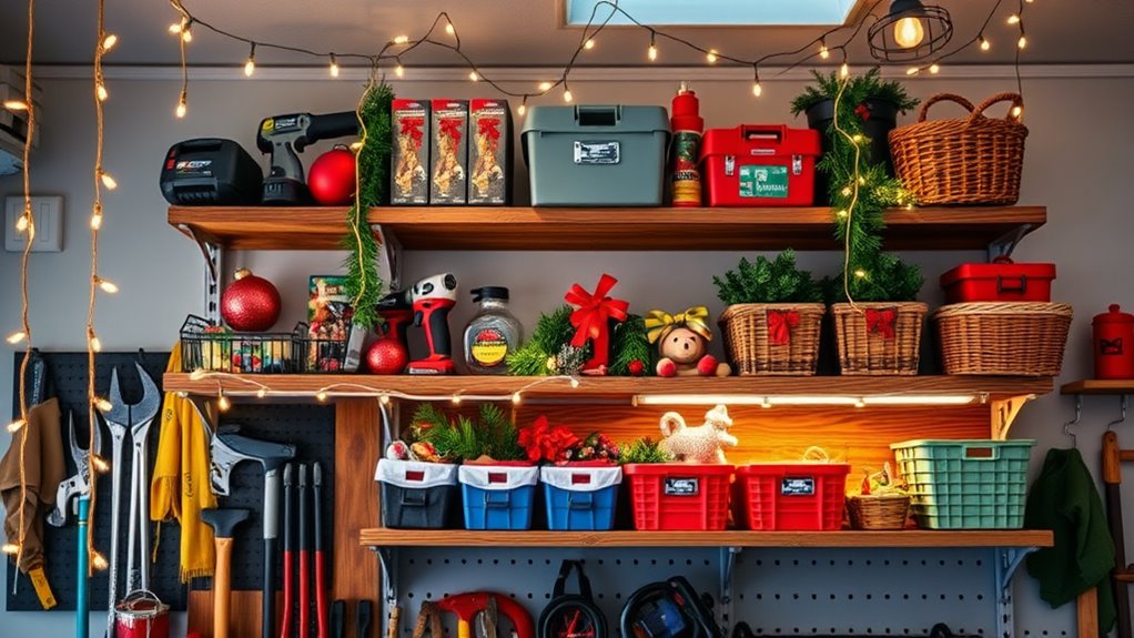 holiday garage shelf decor