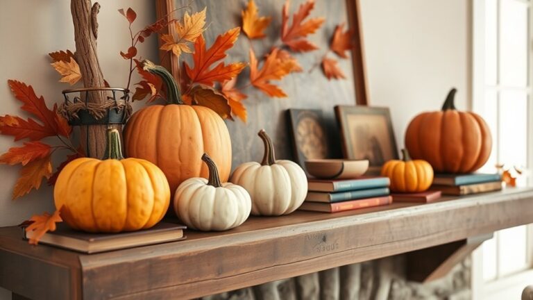 layered autumn shelf decor