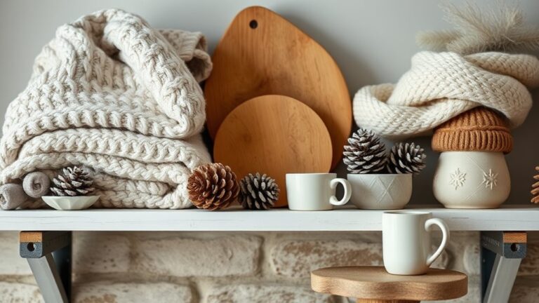 layered winter shelf decor