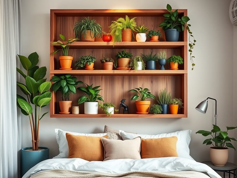 lush greenery on shelves