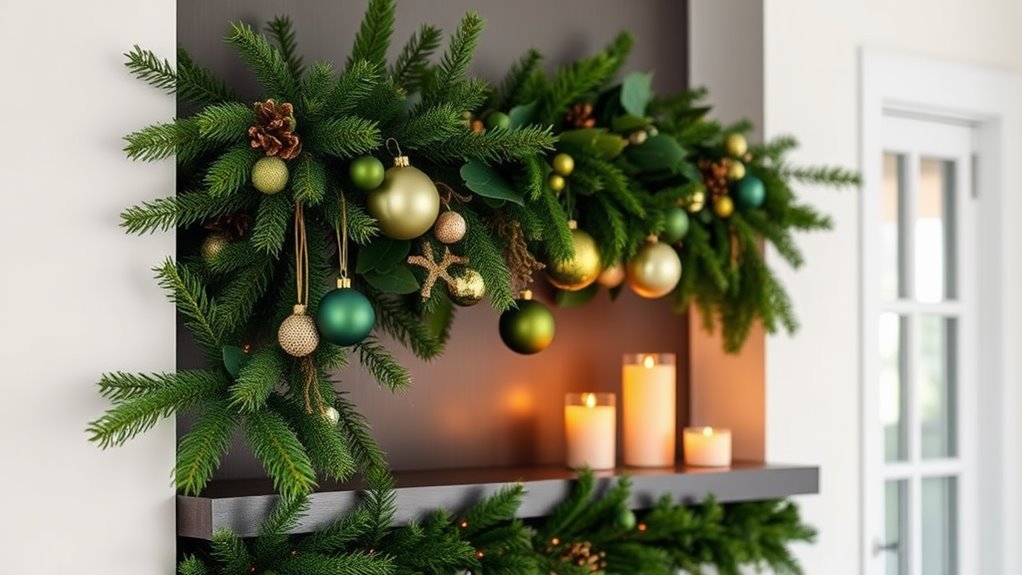 monochromatic festive shelf decor