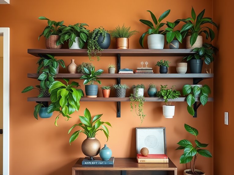 plants on floating shelves