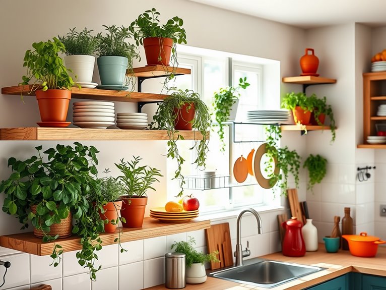 plants on floating shelves