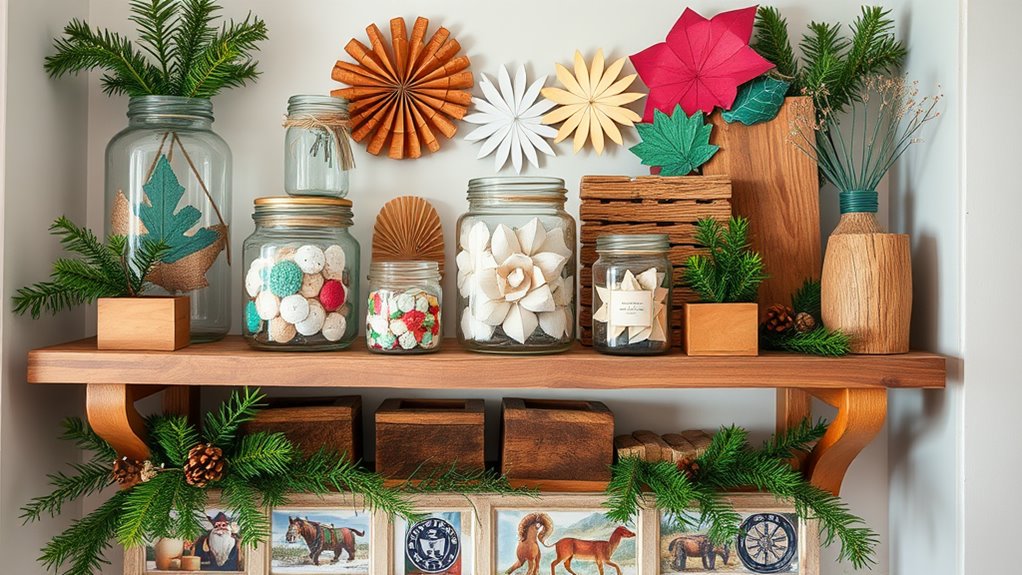 recycled festive shelf decor