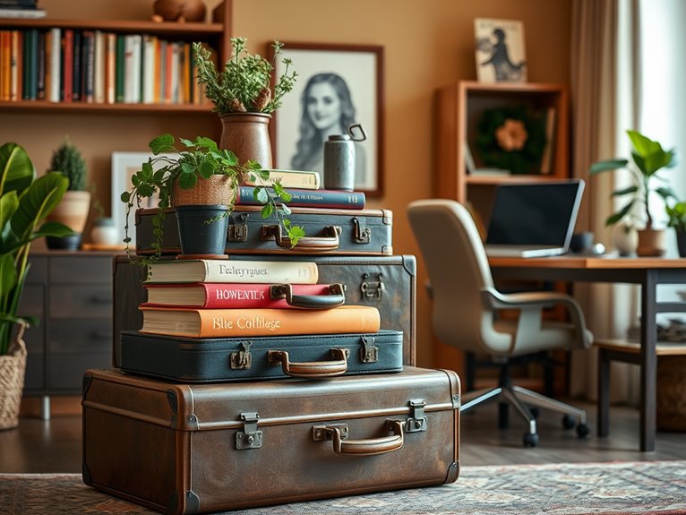 retro luggage book storage