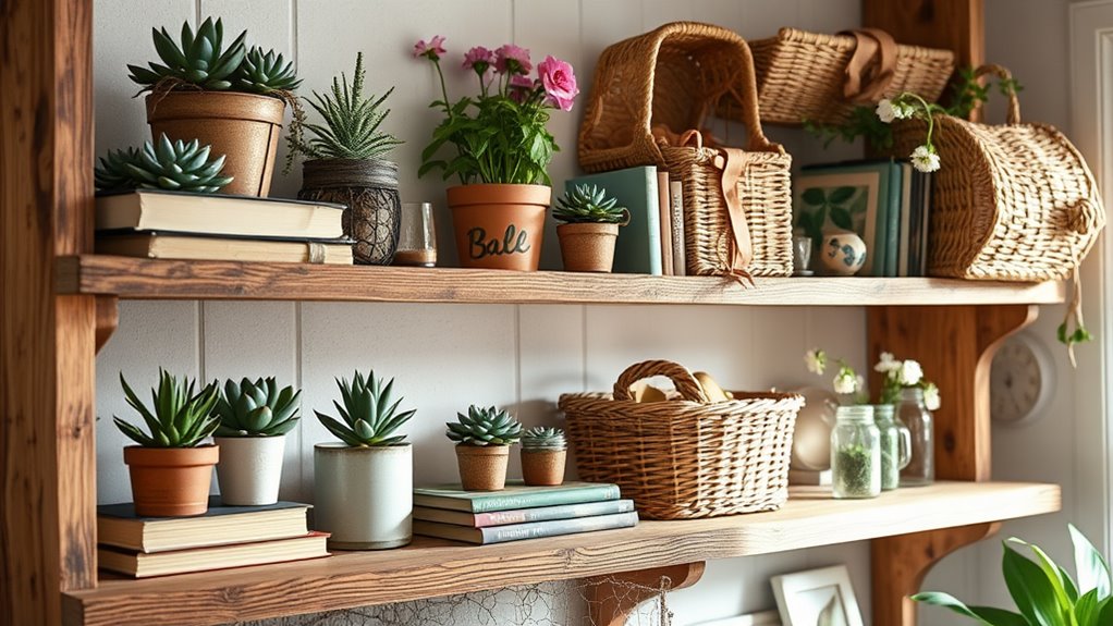 rustic spring shelf decor