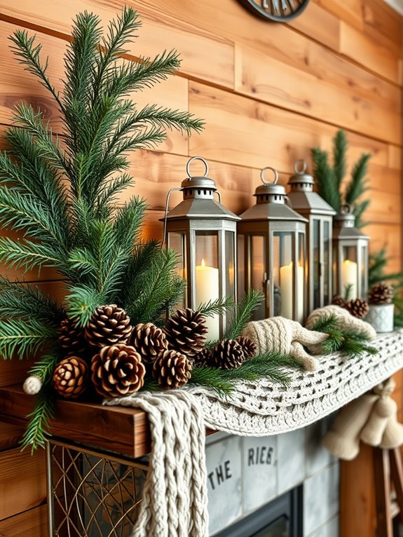 rustic winter shelf decor