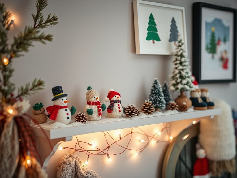 snowman themed decorative shelf items