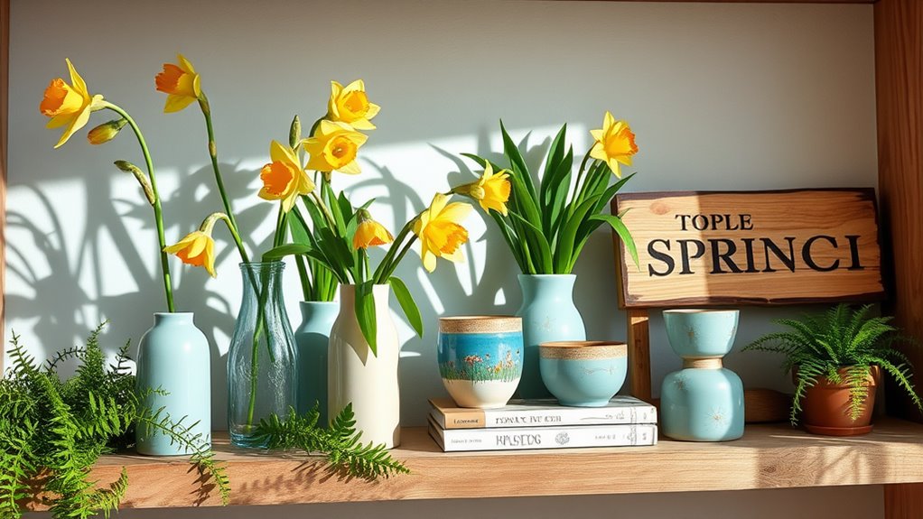 spring basement shelf decor