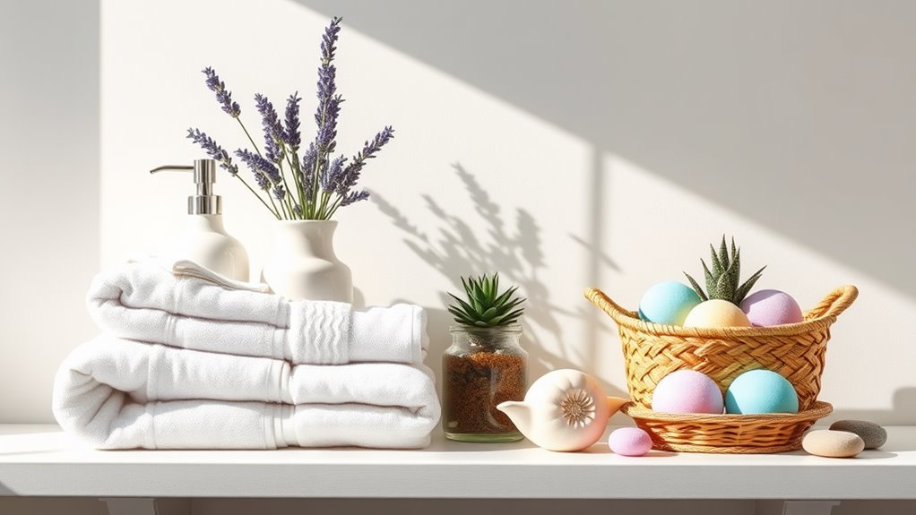 spring bathroom shelf decor