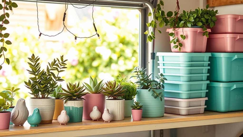 spring garage shelf decor