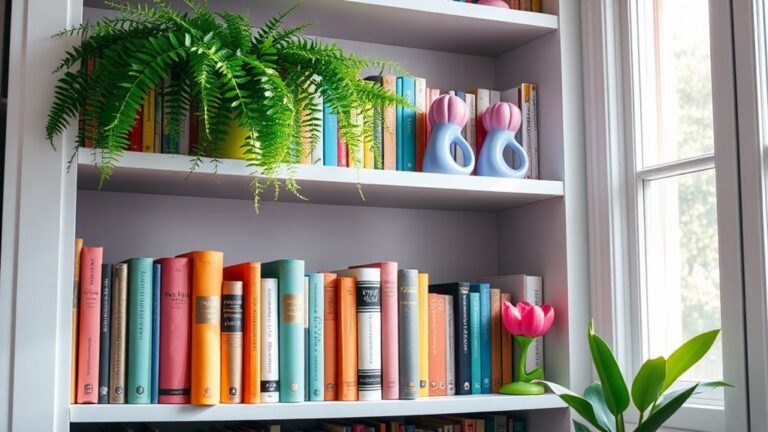 spring library shelf decor