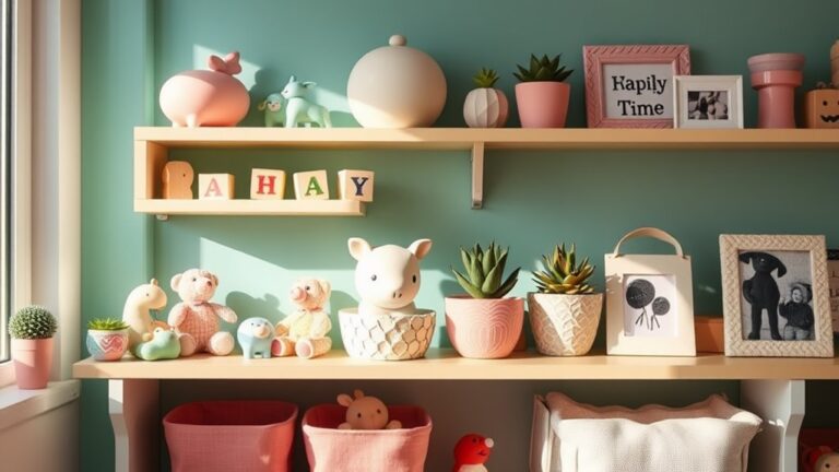 spring playroom shelf decor