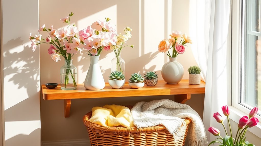 spring sunroom shelf decor