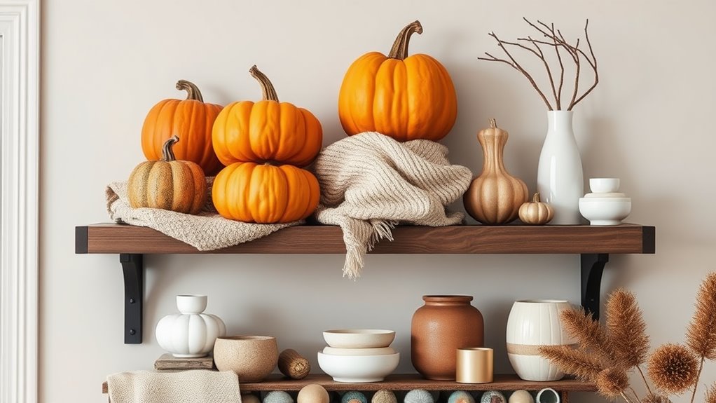 stylish autumn shelf arrangements