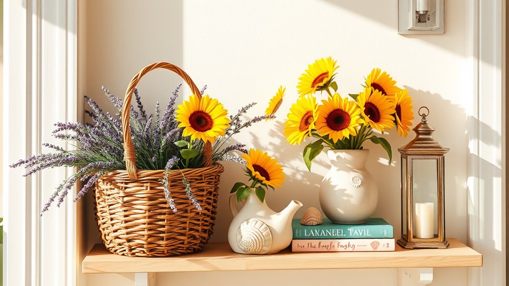 summer entryway shelf decor