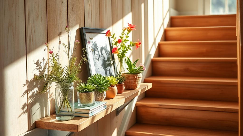 summer staircase shelf decor