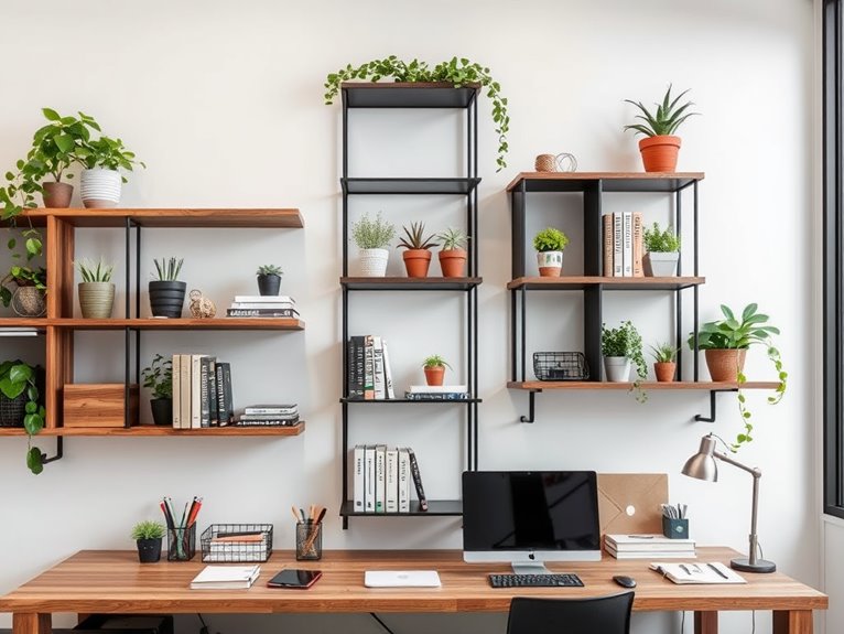 variety of functional shelves