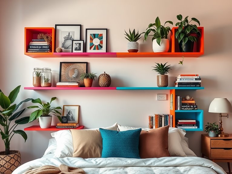 vibrant decor with shelves