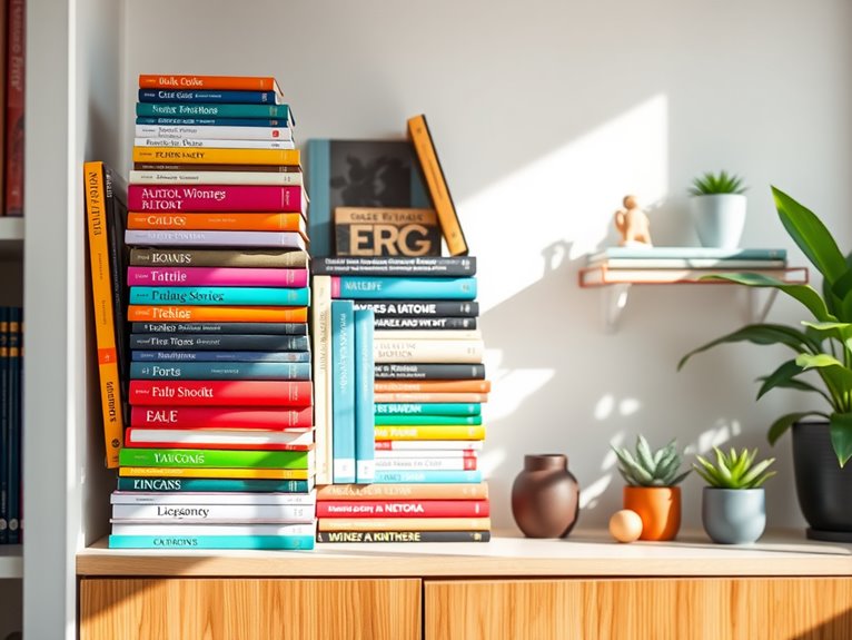 vibrant piles of books