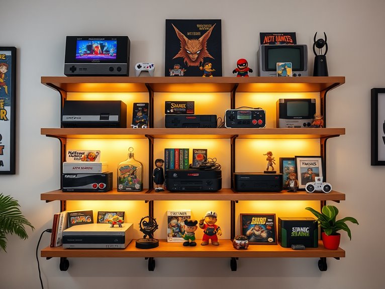 vintage gaming shelf display