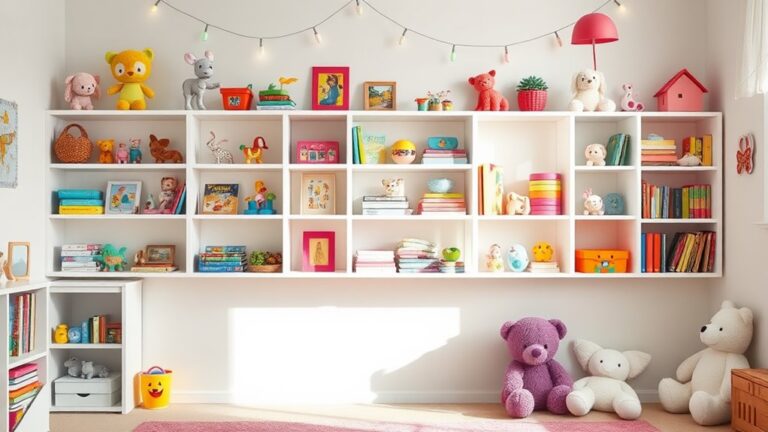 whimsical playroom shelf decor