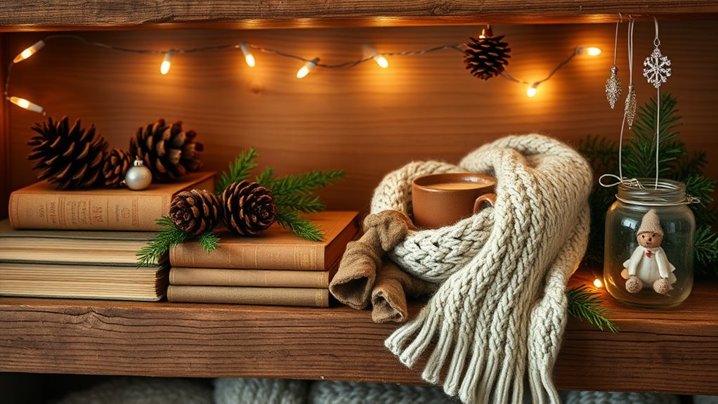 winter basement shelf decor