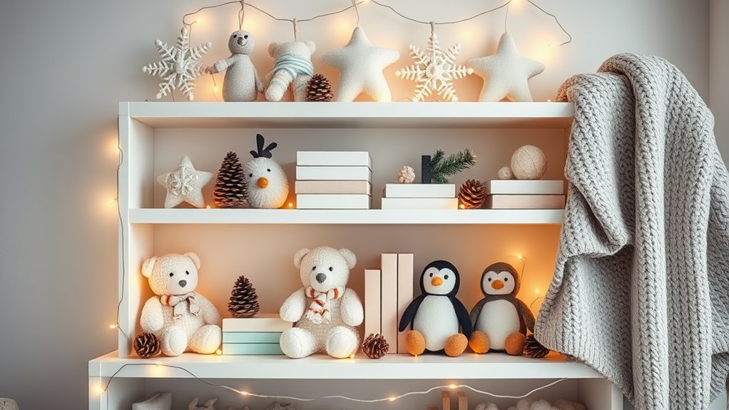 winter playroom shelf decor