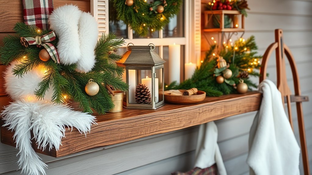 winter porch shelf decor