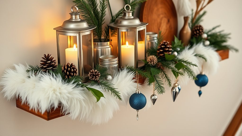 winter staircase shelf decor