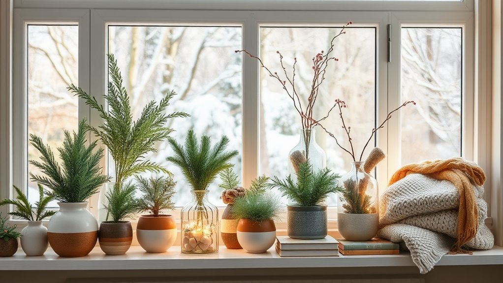 winter sunroom shelf decor