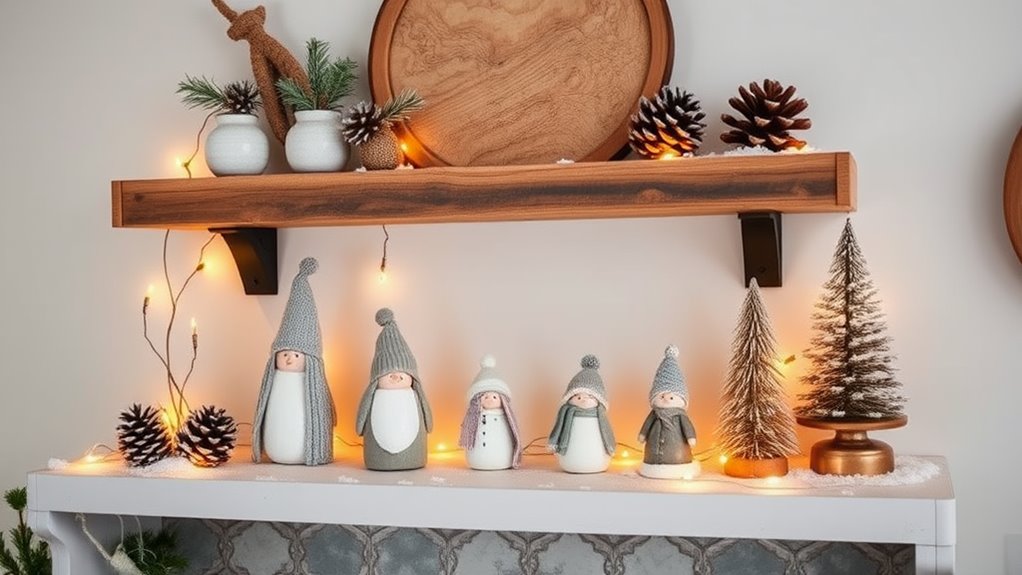 winter themed family shelf decor